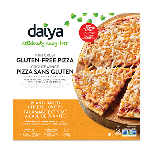 Pizza sans gluten croûte mince avec des copeaux à saveur de mozza et cheddar (vegan) - daiya