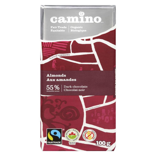Tablette de chocolat mi-noir aux amandes, bio, équitable, 55% de cacao - Camino