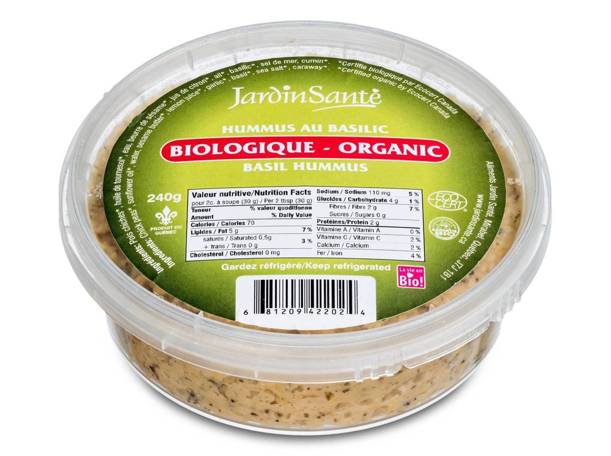 Hummus au basilic bio - Jardin Santé