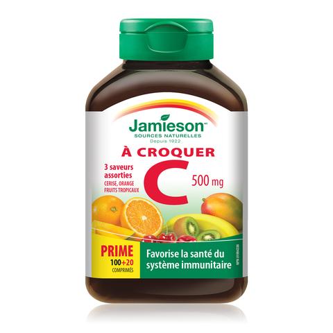 Vitamine C 500 mg à croquer - saveur cerise orange et fruits tropicaux - Jamieson