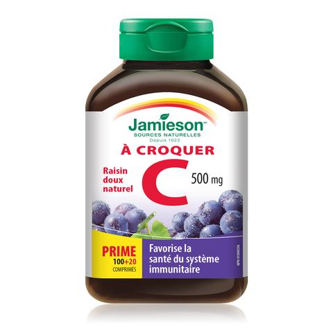 Vitamine C 500 mg à croquer - saveur jus de raisin - Jamieson