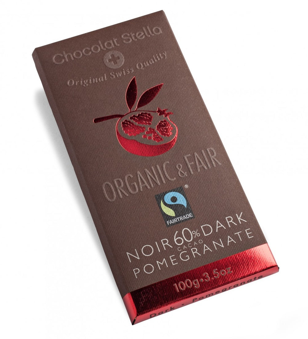 Tablette de chocolat noir bio 60 % de cacao à la grenade - Chocolat Stella