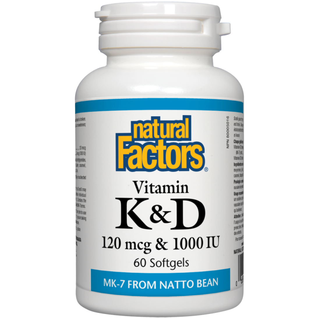 Vitamines K et D 120mcg et 1000 Ui - Natural Factors