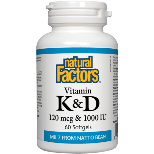 Vitamines K et D 120mcg et 1000 Ui - Natural Factors