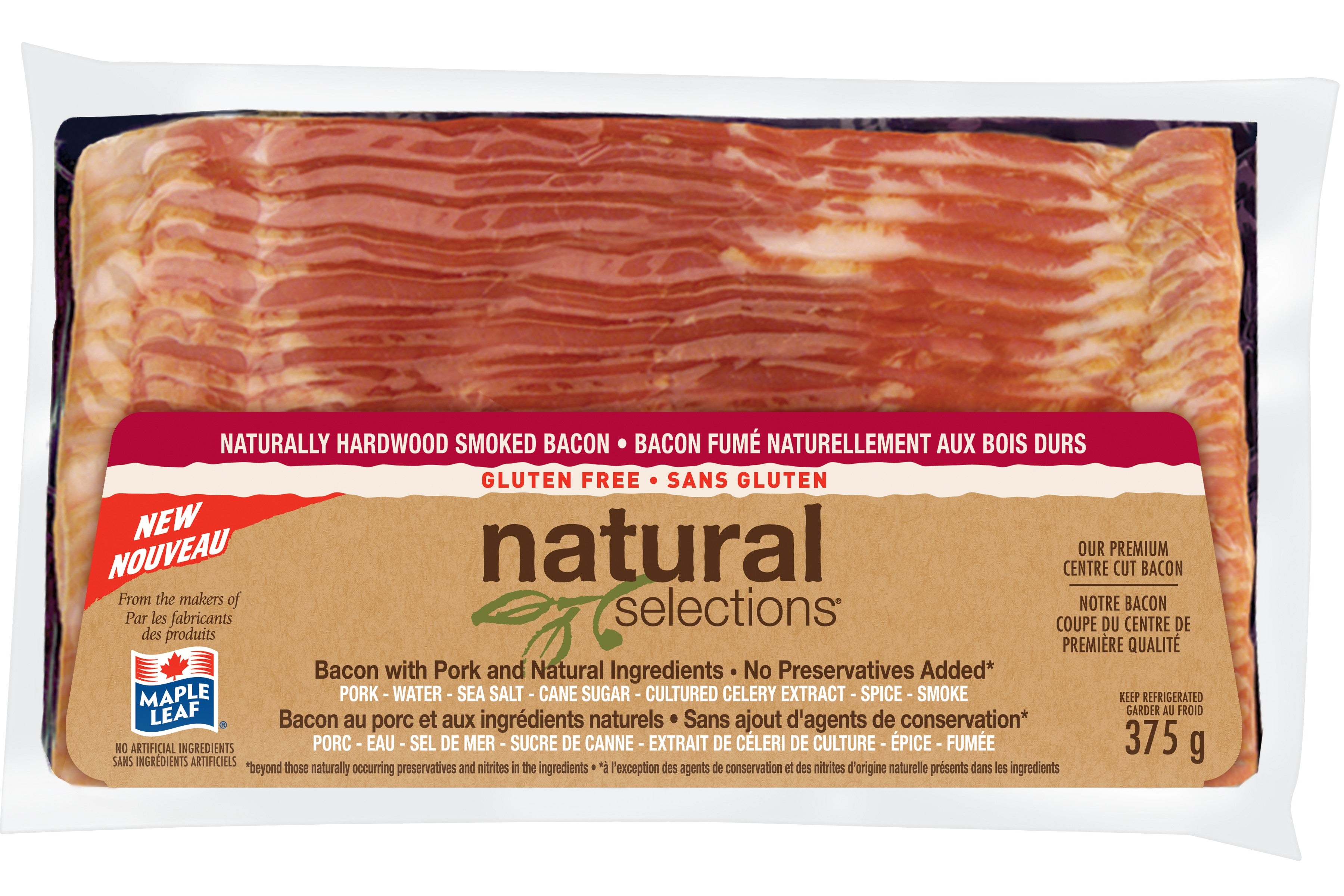 bacon fumé naturellement aux bois durs sans Gluten - Maple leaf