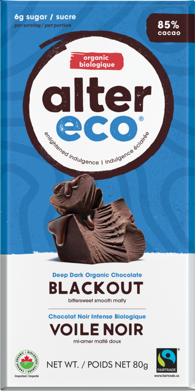 Tablette de chocolat noir bio équitable, vegan, 85%  de cacao - Alter Eco