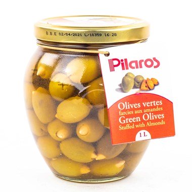 Olives vertes farcies aux amandes - Pliaros