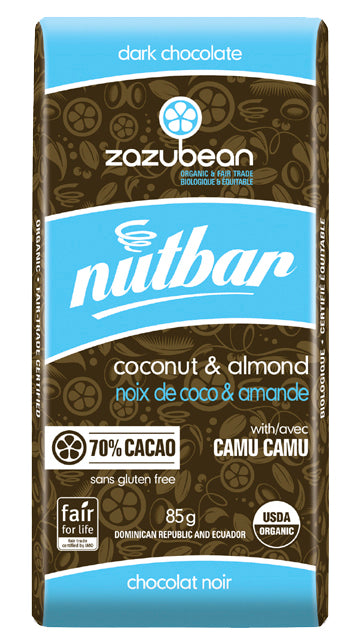 Chocolat noir bio, vegan aux amandes et noix de coco 70 % de cacao - Zazubean