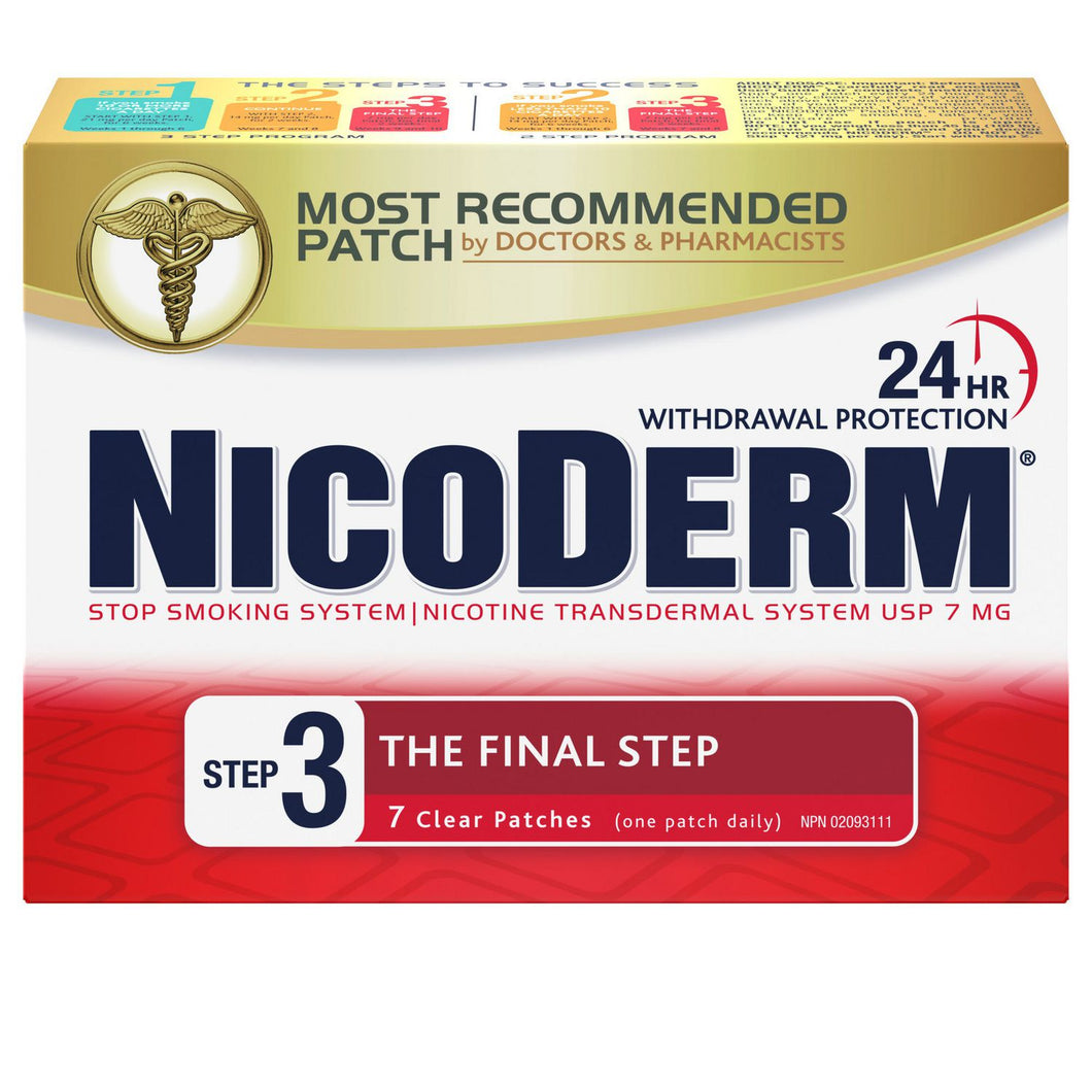 Timbre transpermide de nicotine, protection 24h contre les symptômes de sevrage, 3e étape - Nicoderm