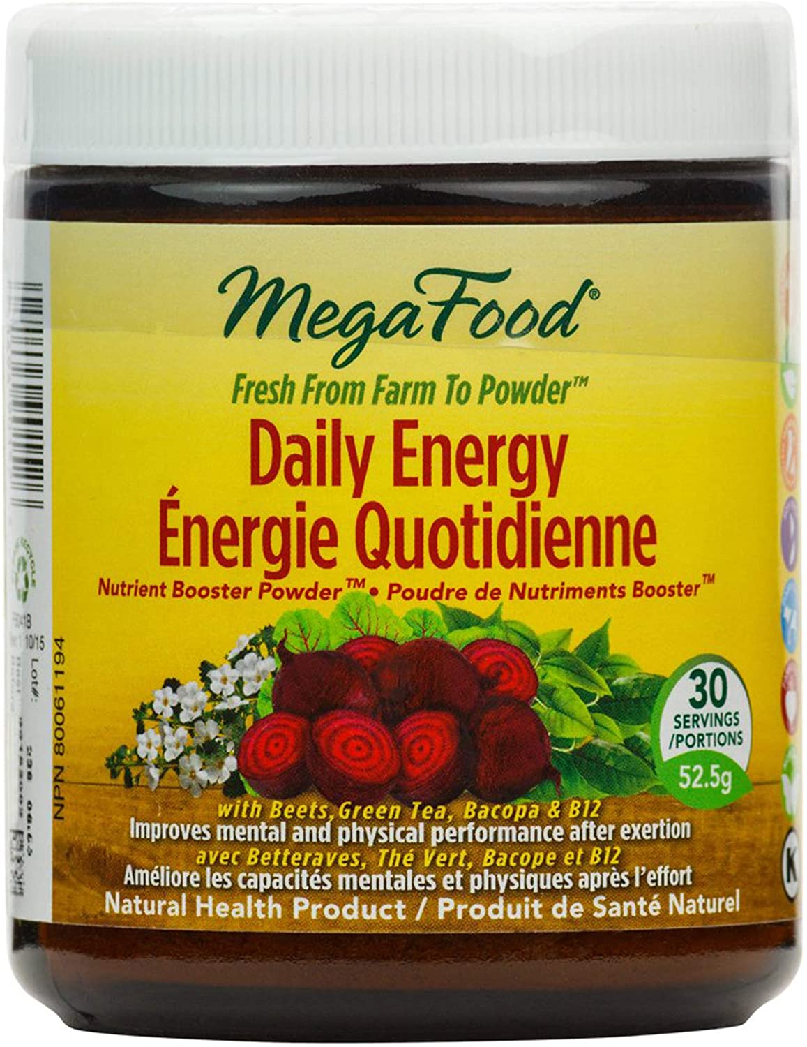 Poudre de nutriments Énergie quotidienne avec betteraves, thé vert et B12 - MegaFood