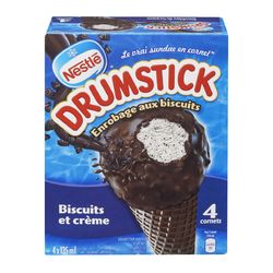 Cornets aux biscuits et crème avec enrobage au chocolat et biscuit, Drumstick - Nestlé
