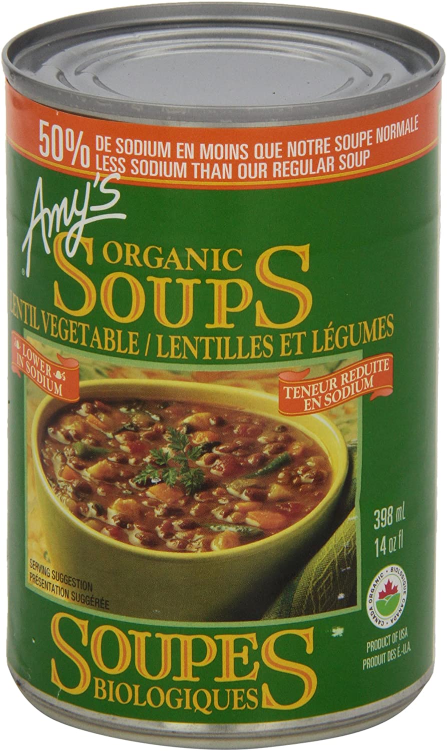 Soupe bio de lentilles et légumes à faible teneur en sodium - Amy’s