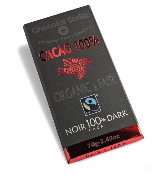 Tablette de chocolat noir bio 100 % de cacao - Chocolat Stella