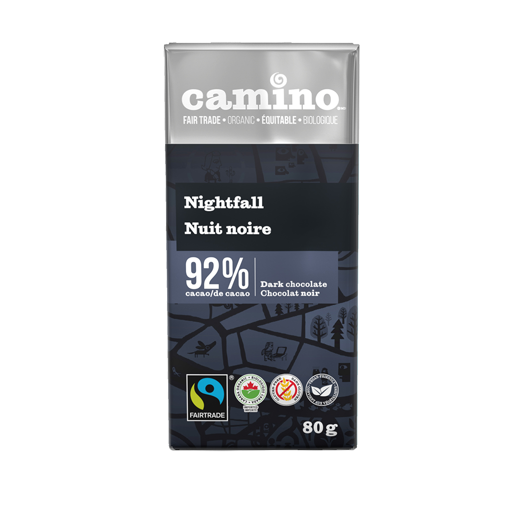 Tablette de chocolat noir bio, équitable, 92% de cacao - Camino
