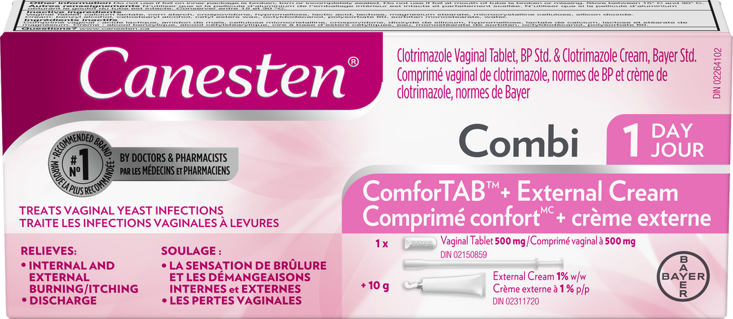 Comprimé confort Canesten + crème externe 1 jour COMBI-PACK - traitement contre les infections vaginales à levures - CANESTEN