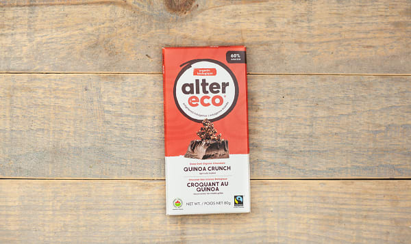 Tablette de chocolat noir bio équitable, vegan, 60%  de cacao au quinoa croquant - Alter Eco