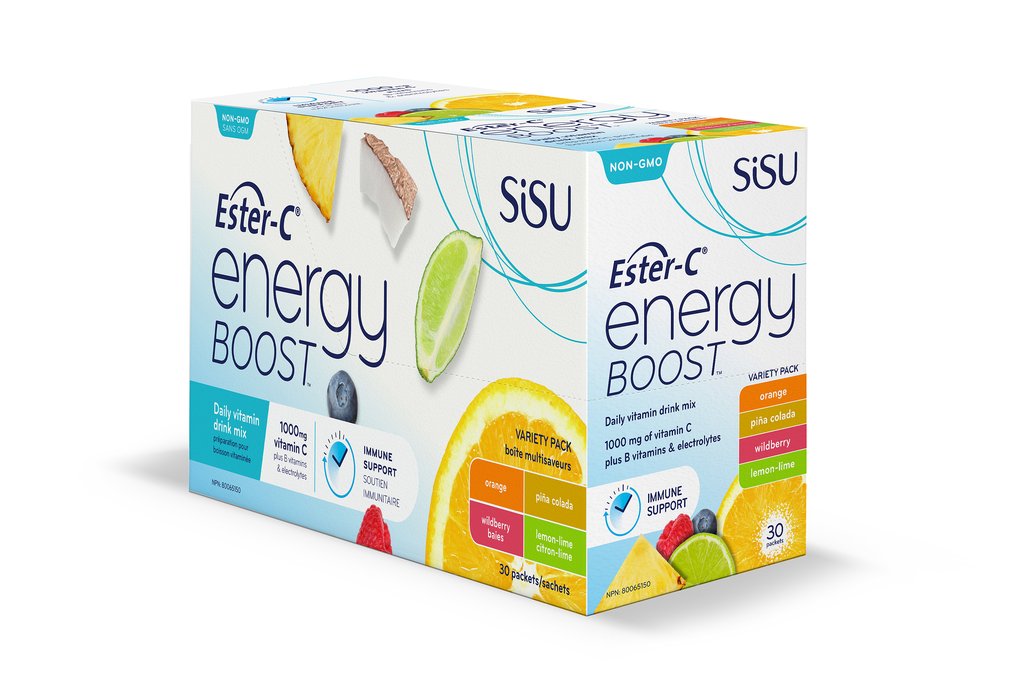 Ester-C energy boost, préparation pour boisson vitaminée, boites multisaveurs - Sisu