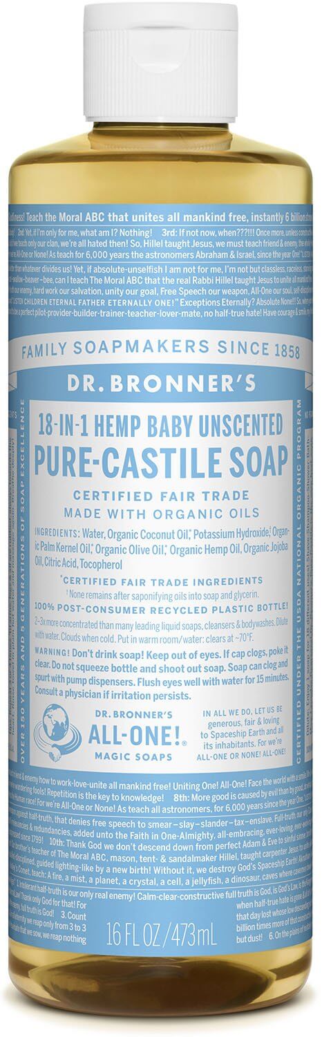 Savon de Castille Pur Liquide - Non Parfumé pour bébé - Dr. Bronner's