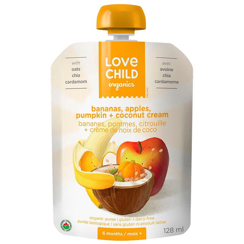 Purée bio bananes pommes citrouille et crème de noix de coco - Love Child Organic
