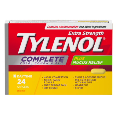 Tylenol Complet Rhume, Toux et Grippe Extra fort plus antimucosités 24 comprimés jour - Tylenol