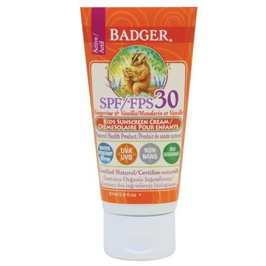 Crème solaire bio pour enfants à la tangerine et vanille FPS 40 - Badger