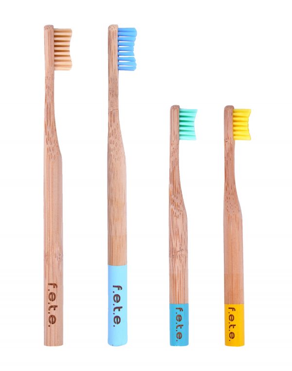 Pack familial de quatre (4) brosses à dent en bambou - (2 medium et 2 soft) - f.e.t.e