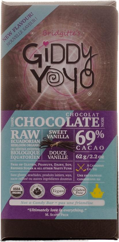Tablette de chocolat noir bio 69 % de cacao à la vanille - Giddy Yo