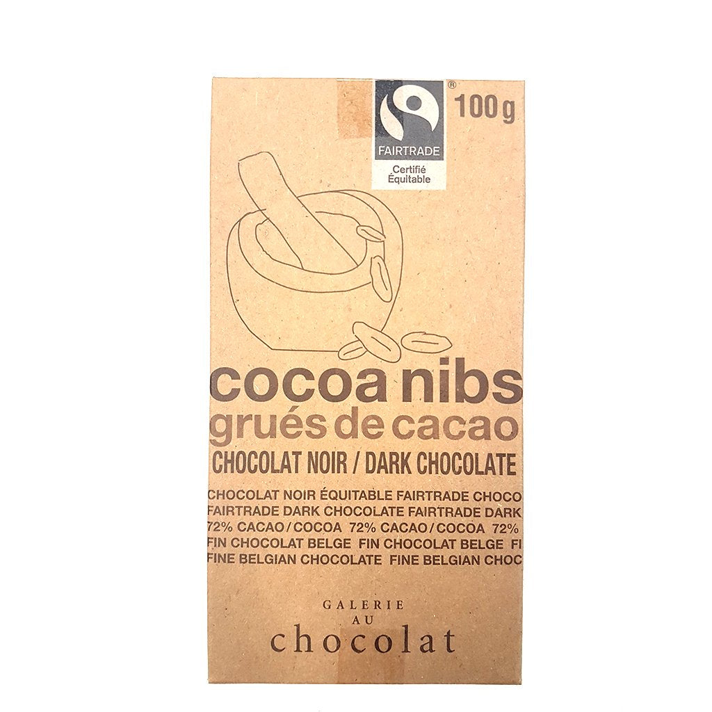 Tablette de chocolat noir bio 72%  avec grués de cacao - Galerie au chocolat