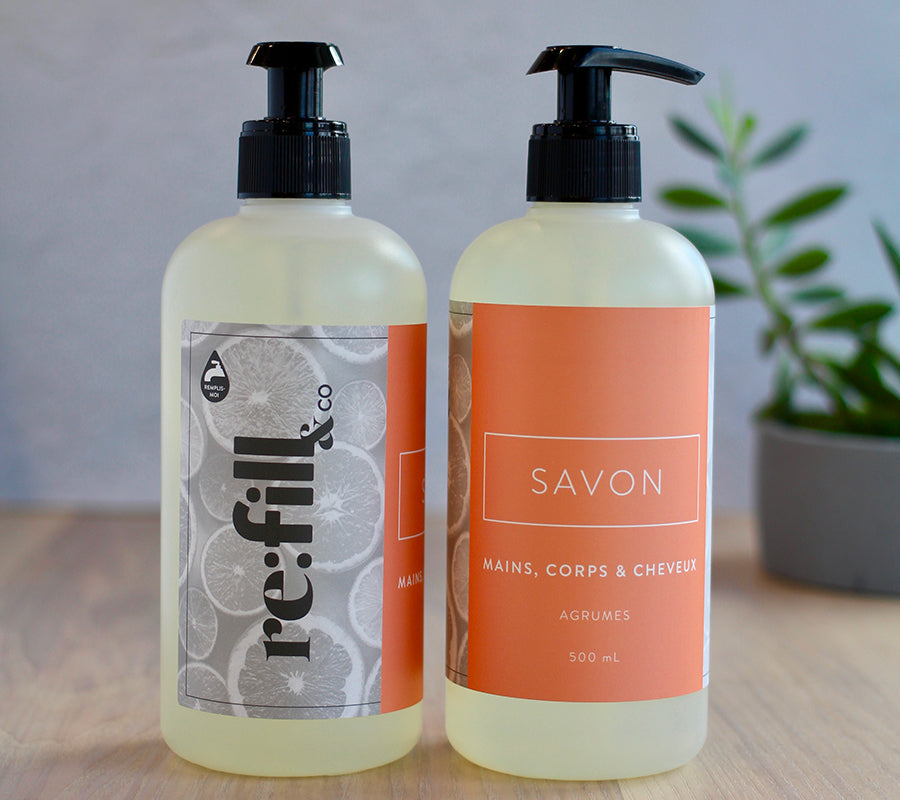 Savon mains, corps & cheveux refill&co
