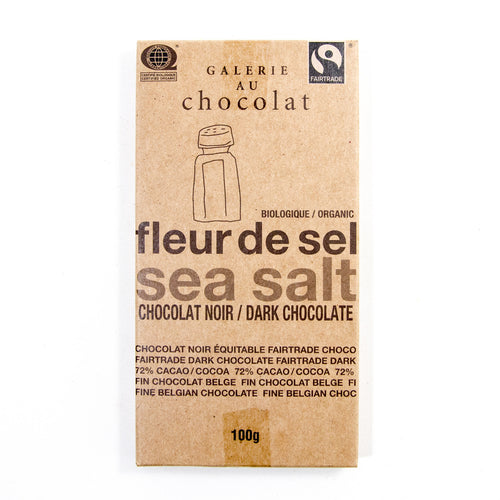 Tablette de chocolat noir équitable bio 72 % de cacoa avec fleur de sel - Galerie au chocolat